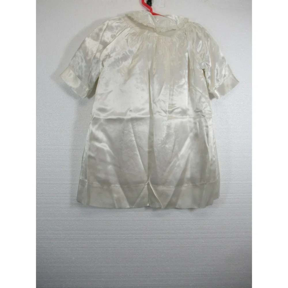 Vintage 50s 60s Shiny Satin Embroidered Christening Baptism Gown